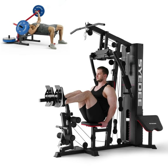 Syedee All-in-One Home Gym System with Folding Chest Press – 90+ Exercises in One Space-Saving Machine
