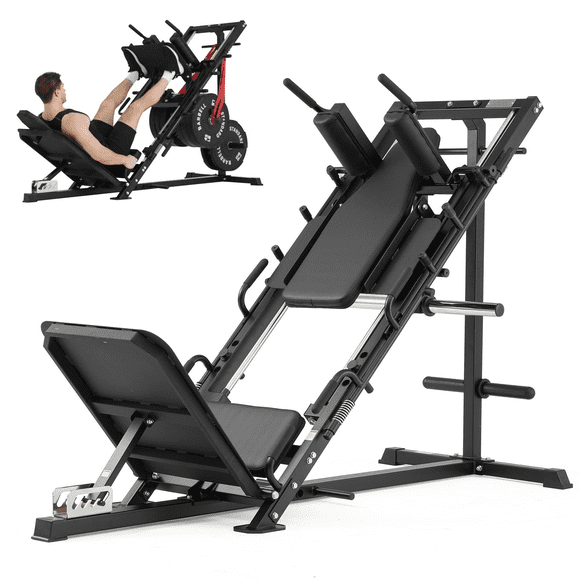 Syedee Multifunctional Leg Machine W/ Linear Bearing Hack Squat & Leg Press Combo with Safety Features, Adjustable Pedals, Space-Saving Leg Machine W/ Band Pegs Arm-reach Weight Holder