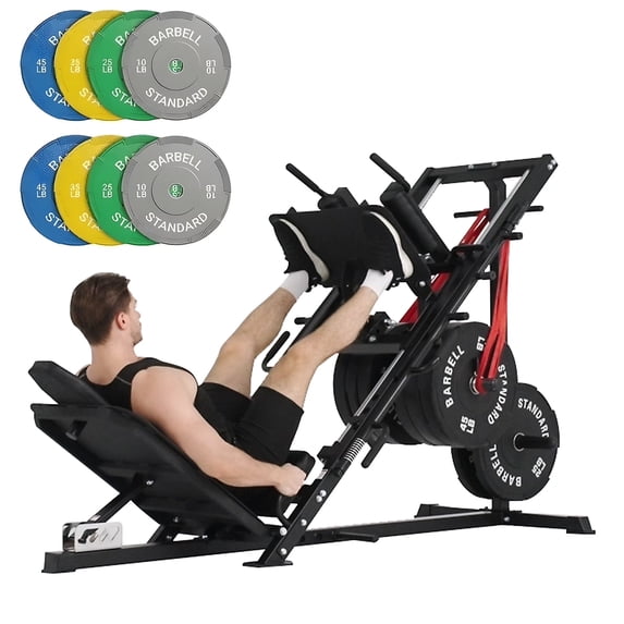 Syedee Multifunctional Leg Machine W/ Linear Bearing Hack Squat & Leg Press Combo with Safety Features, Adjustable Pedals, Space-Saving Leg Machine W/ Band Pegs Arm-reach Weight, 230LBS Weight Plates
