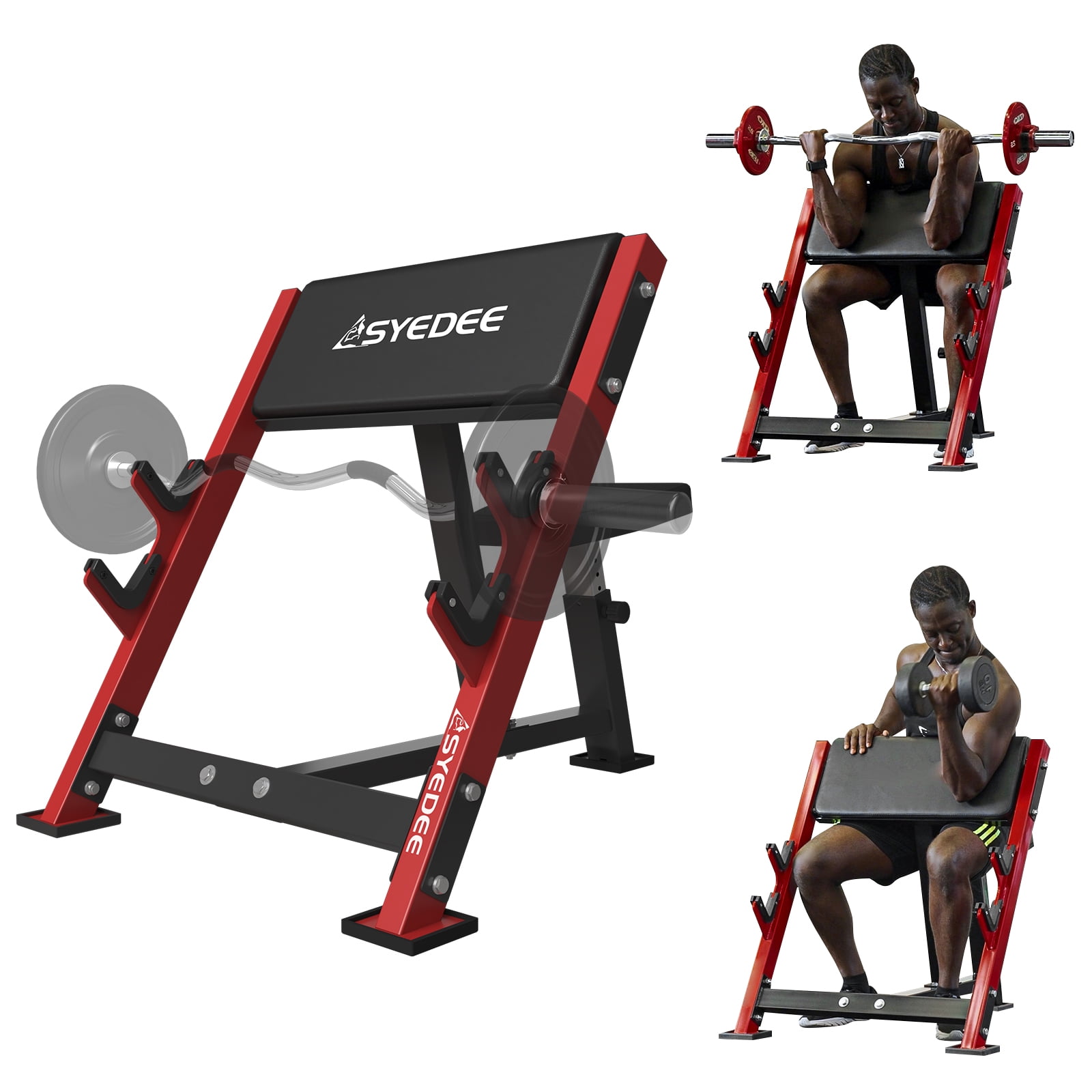 Syedee Arm Workout Preacher Curl Bench Adjustable Isolated Barbell Dumbbell Bicep Station Home Gym Red Walmart