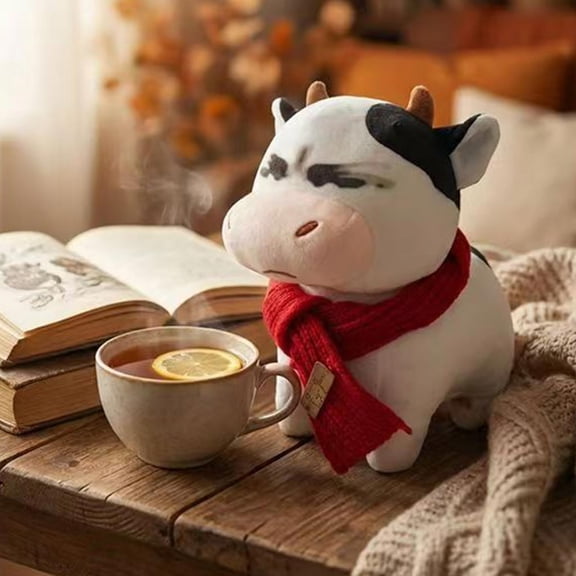 syligr 11 Inch Funny Cow Plush Toy, Stuffed Animal with Side-Eye Grumpy Face, Soft Cow Doll, Cute Cuddle Buddy for Sleeping Anxiety Relief, Shelf Sofa Bedroom Decor, Travel-Friendly Gift for Friends