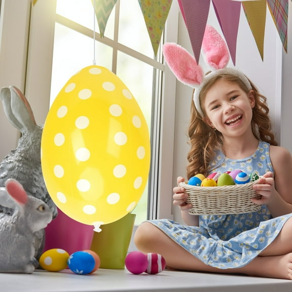 syligr 16 Inch Inflatable Easter Eggs Outdoor Yard Garden Decor for Kids Party Spring Holiday Hunting Game Colorful PVC Balloon with Air