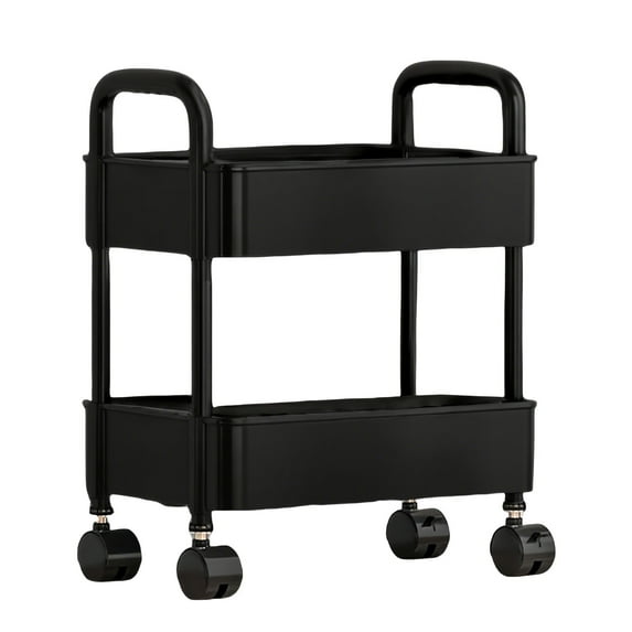 syligr 2/3/4 Tier Black Kitchen Storage Cart with Armrests Wheels and Hooks Multi Purpose Rolling Organizer for Kitchen Bathroom Living Room Books Toys Toiletries Easy to Move Ventilated Shelves