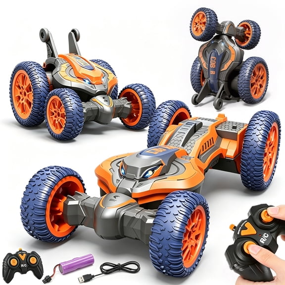 syligr 2.4G Remote Control Stunt Car, 4WD Off-Road Vehicle with 360 Rotating Deformation and LED Lights, Double-Sided RC Toy for Indoor Outdoor Backyard Play, Christmas Birthday Gift