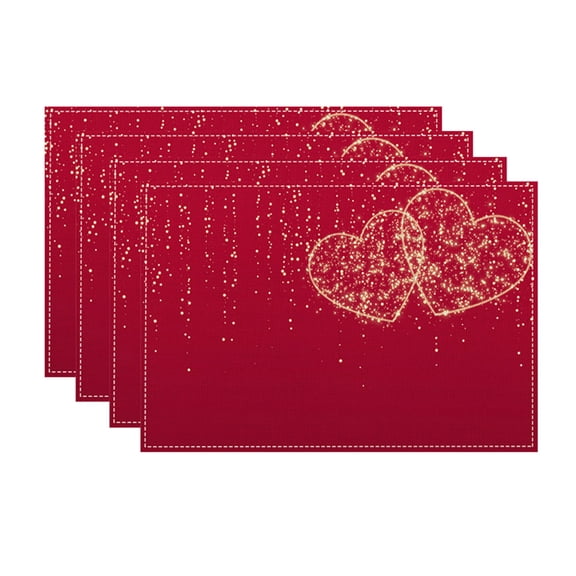 syligr 2 PCS Valentine's Day Placemat 18x12 Inch - Linen Printed Table Mat for Dining Table Candlelight Dinner, Holiday Kitchen Decor Romantic Gift for Anniversary Wedding Party Supplies