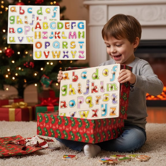 syligr 2 Pcs Wooden Alphabet Peg Puzzle for Toddlers, Uppercase Lowercase, Alphabet Puzzle for Preschool, Montessori Wooden Letter Puzzle for Fine Motor Skills, Educational Toy Gift for Kids Ages 3+