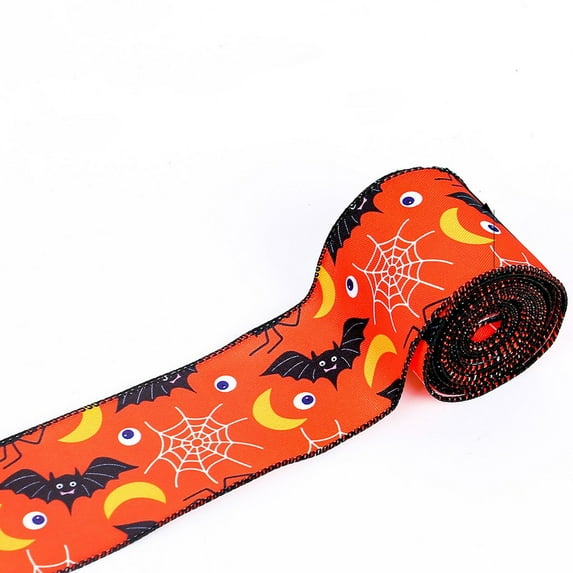 syligr 2 Rolls Halloween Ribbons for Crafts,21 ft x 2.5 Inch Spooky Halloween Ribbon Wired Pumpkin Spider Bat Printed Gift Wrapping Ribbon for Wreaths Crafts Halloween Party Decoration