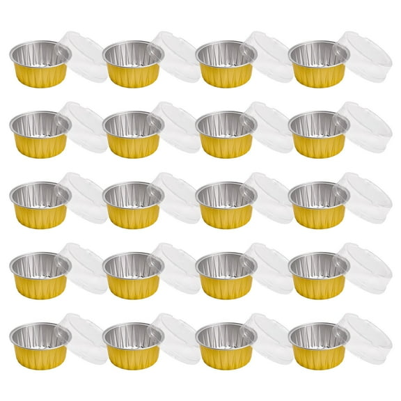 syligr 20 Piece Aluminum Foil Baking Cups with Lids Round Shape 125ml Capacity Heat Resistant up to 250°C for Air Fryer Oven Microwave Perfect for Cakes Desserts Meal Prep Party Serving