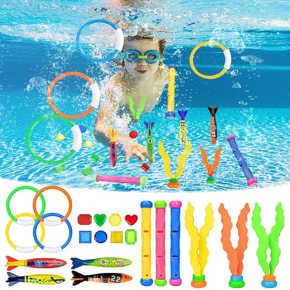 syligr 22 Pcs Diving Toys Set, Pool Toys for Swimming Pool Beach,Underwater Treasure Hunt Game, 4 Rings 4 Missile 3 Seaweed Sticks 3 Long Sticks 8 Gems, Summer Water Toy, Pool Party Birthday Gift