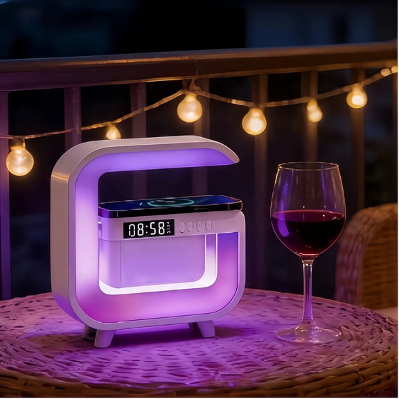 syligr 3-in-1 Bluetooth Speaker with 10W Wireless Charger Alarm Clock Color Changing Night Light LED Display with Date Temperature Sounds for Bedside Table Desk Home Office Gift