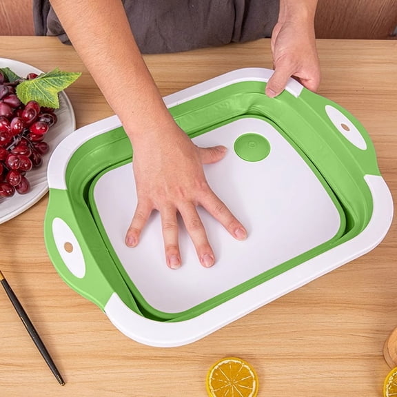 syligr 3-in-1 Foldable Cutting Board with Colander Kitchen Sink Organizer Plastic Collapsible Chopping Board Dish Drainer Vegetable Washer 14.6 Inch Space Saver