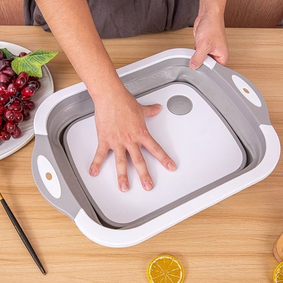 syligr 3-in-1 Foldable Cutting Board with Colander Kitchen Sink Organizer Plastic Collapsible Chopping Board Dish Drainer Vegetable Washer 14.6 Inch Space Saver