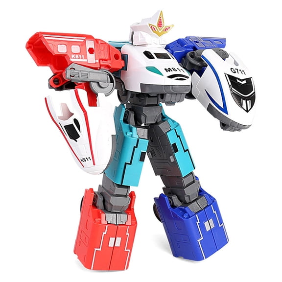 syligr 3-in-1 Transforming Train Robot Toy for Boys, High-Speed Rail Deformable Building Set, Combines into Giant Robot, Red Blue Plastic, Ages 4-8, Creative STEM Gift, Vehicle to Robot Conversion