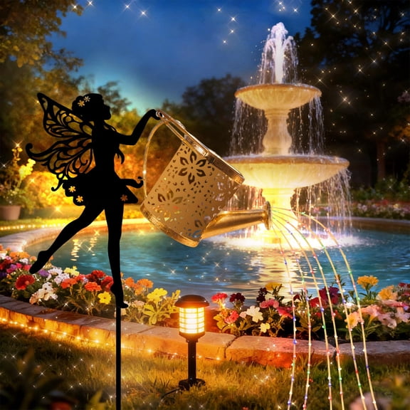 syligr 32 Inch Solar Watering Can Fairy Lights Outdoor Garden Decoration Solar Powered Iron Water Bottle Lamp with Stake for Lawn Patio Pathway Waterproof Solar Light for Yard Christmas Decor