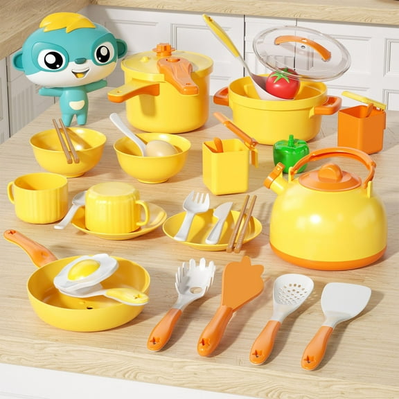 syligr 38PCS Play Kitchen Accessories Toy for Toddlers 1-3,Pretend Play for Girls,Kids Learning Toys,Play Food Sets for Kids Kitchen,Preschool Toys for Girl & Boy Christmas Birthday Gifts