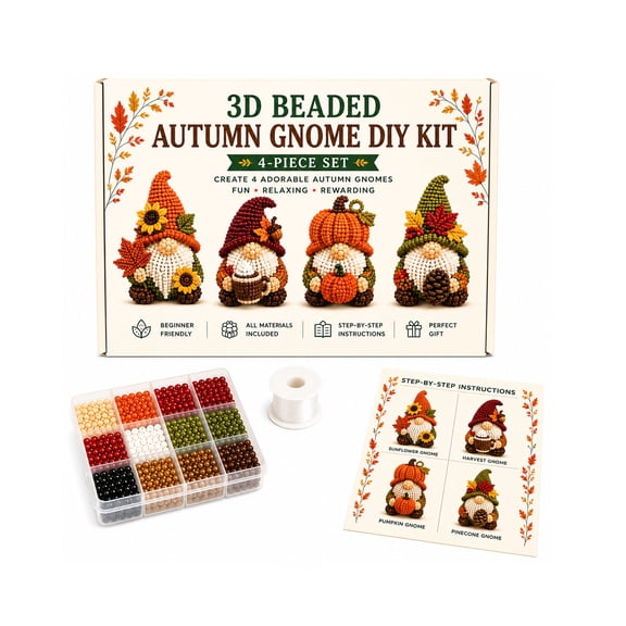 syligr 3D Beaded Autumn Dwarf DIY Kit for Tabletop Decor, All-in-One Gnome Craft Set, Step-by-Step Guide, Pumpkin Maple Leaf Pinecone, Fall Harvest Decor, Beginner Friendly, Gift for Friends Family