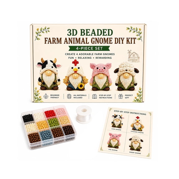 syligr 3D Beaded Farm Dwarf DIY Kit for Tabletop Decor, All-in-One Gnome Craft Set, Step-by-Step Guide, Farm Animal Hat Pattern, Fall Harvest Decor, Beginner Friendly, Gift for Friends Family