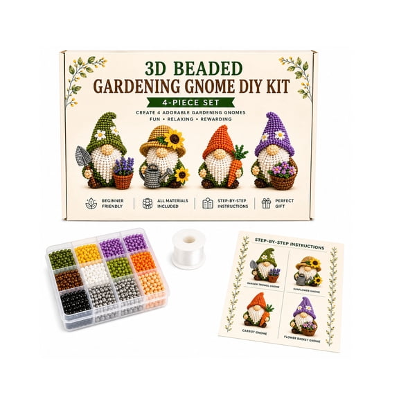syligr 3D Beaded Garden Dwarf DIY Kit for Tabletop Decor, All-in-One Gnome Craft Set, Step-by-Step Guide, Sunflower Carrot Shovel Pattern, Beginner Friendly, Beaded Figurine, Gift for Friends Family