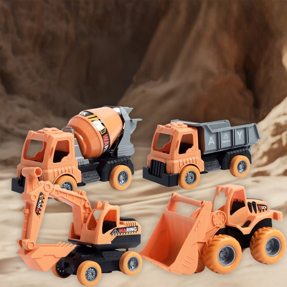 syligr 4 PCS Inertia Powered Construction Vehicle Toy for Kids Age 3+, Push and Go Dump Truck Excavator with Realistic Details, STEM Learning Educational, Car Toys Christmas Birthday Gift for Boy