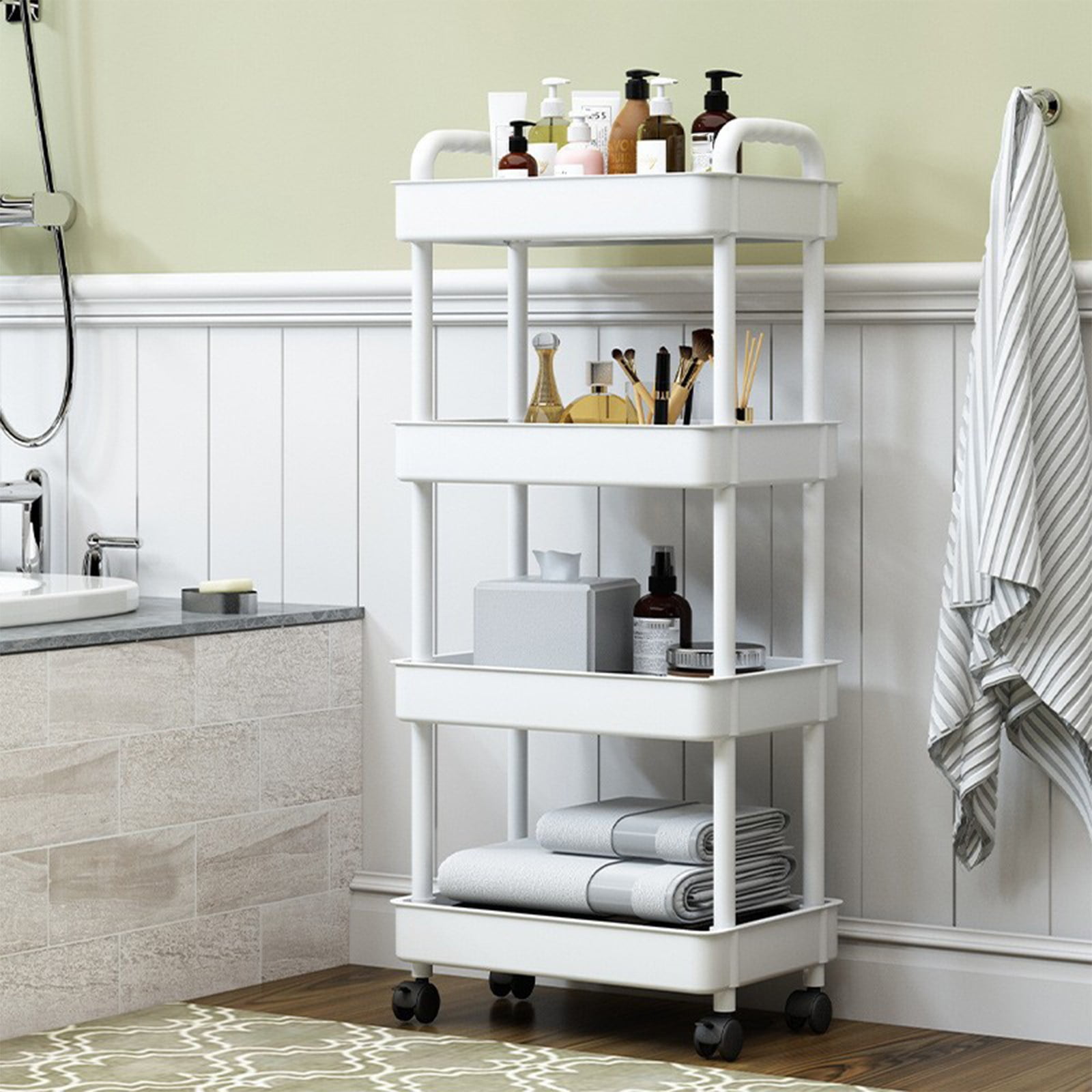 syligr 4-Tier Rolling Storage Cart with Wheels, Large Capacity Kitchen ...