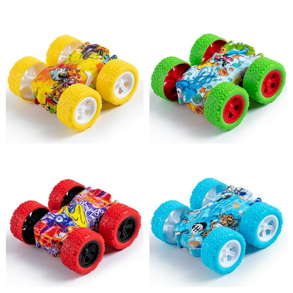 syligr 4PC Double-Sided Friction Stunt Cars: Flip Shockproof Inertia Vehicles with 360° Rotation, Pull Back Powered Toys for Toddlers, Stunt Flip Inertia Play Cars,Toys Gifts for 3-8 Year Old Boys