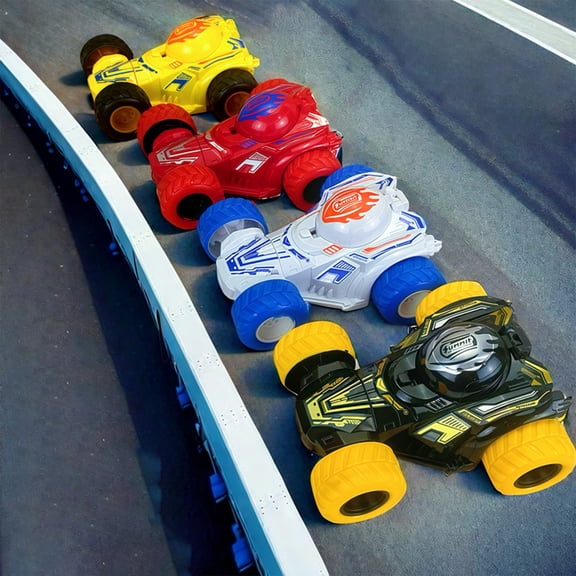 syligr 4Pc Double-Sided Friction Powered Vehicles Flips Shockproof Inertia Cars Toy,Stunt Flip Inertia,Toddlers Powered Pull Back Toys Vehicle 360 Rotation, Gifts for 3 4 5 6 7 8 Year Old Boy