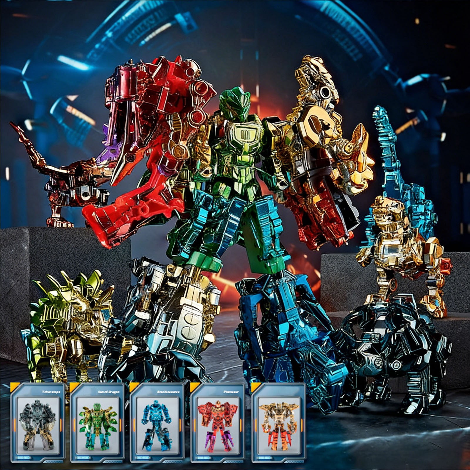 syligr 5 in 1 Dinosaur Transforming Robot Toy for Kids, 5 Dinosaurs Figures, Dino Toys for Sandbox, Transforming Robot Toy for Playroom, Mechanical Dino for Outdoor, Birthday Gift for Boys Ages 3+