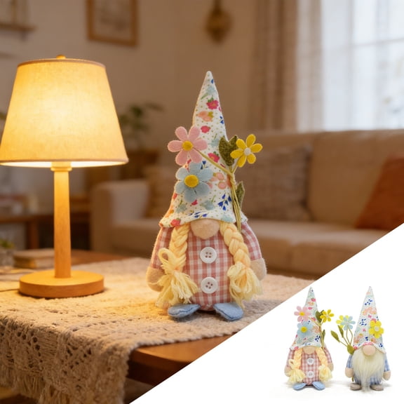 syligr 7.5 Inch Spring Summer Floral Gnome Plush, Flower Fairy Figurine, Miniature Gnome Decor for Home Table Shelf, Boho Garden Living Room, Easter Mother's Day Gift for Wman