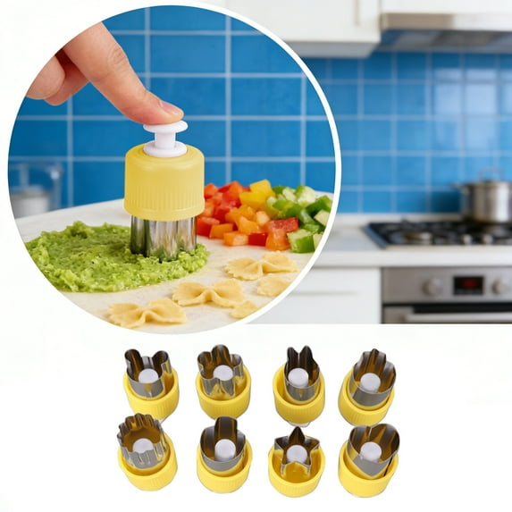 syligr 8-Piece Stainless Steel Vegetable and Fruit Press Tool with Flower Shapes Baby Food Pasta Maker Ravioli Embosser Cookie Cutter for Homemade Pasta Baking and Kids Crafts
