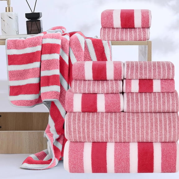 syligr 8 Piece Velvet Bath Towel Set Luxury Bathroom Linens Pink Flock 28x55 Inch Soft Absorbent Stripe for Bathroom and Spa Housewarming Gift