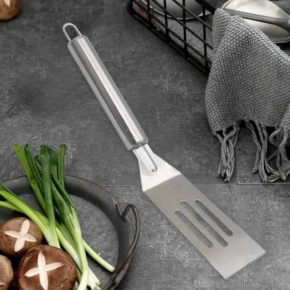 syligr 9.8 Inch Stainless Steel Slotted Turner Spatula, Non-Stick Metal Pancake Flipper for Kitchen Cooking Baking, Mini Spatula for Cookies Brownies Pies, Ergonomic Handle & Dishwasher Safe