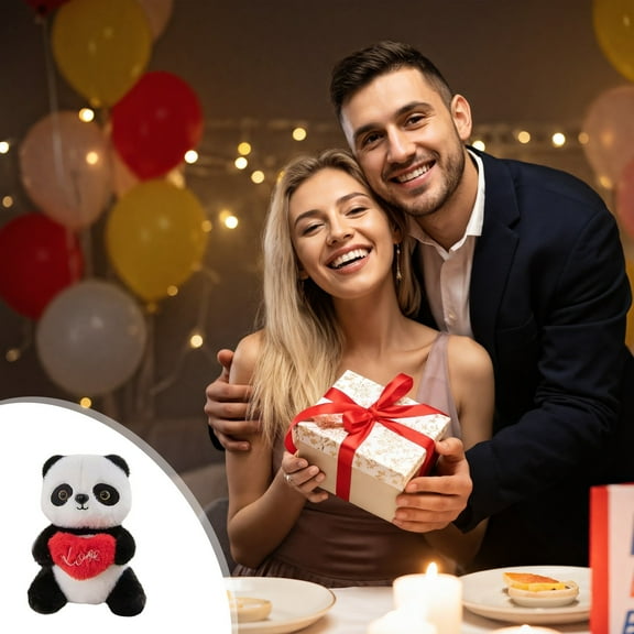 syligr 9" Plush Panda Toy - Stuffed Animal Holding Heart with Love Lettering, Cute Bear Toy Gift, Valentine's Day Birthday Present for Girls Boys, Nursery Bedroom Decor, Soft Love Themed Plushie