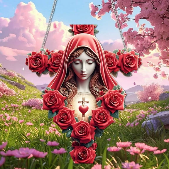 syligr Acrylic Easter Sun Catcher, Flower Cross Window Hanging Decor, Religious Holiday Ornament for Home, Colorful Wall Hanging for Porch, Light Catcher Decoration