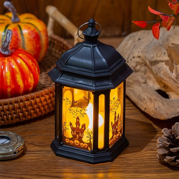 syligr Antique Halloween Lantern with Cutout Design - 19th Century Style Oil Lamp , Flameless Battery Operated Vintage Decor for Porch Pathway, Gothic Victorian Haunted House Party Lighting