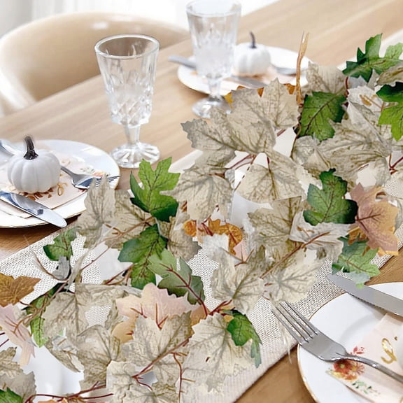 syligr Artificial White Maple Leaf Vine Garland for Thanksgiving, Fall Rattan Decoration, Hanging Vine for Mantel Door Staircase, Realistic Autumn Garland for Indoor Outdoor Party, 157.5 Inch