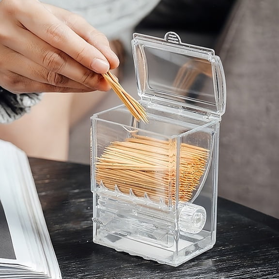 syligr Automatic Toothpick Dispenser, 500 Capacity Plastic Toothpick Holder with One-Push Dispense, Transparent Kitchen Toothpick Box, for Home Restaurant Office, Kitchen Gadget Gift