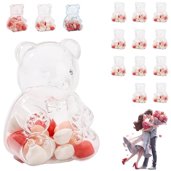 syligr Bear Plastic Candy Storage Container 12-Piece Clear Party Favor Boxes Transparent Bear Jars with Lid for Valentine's Day Birthday Party Decorations Gift Packaging and Small Items Organization