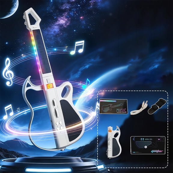 syligr Bluetooth Electronic Guitar for Kids Ages 3+ Musical Learning Toy No Strings Foldable with Auto-Play One-Man Band Mode LED Light Guide Portable Birthday Gift