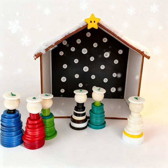 syligr Button Nativity Scene Wooden House DIY Assembly Kit Christmas Easter Craft Decor Holiday Home Tabletop Ornament Gift For Kids Family Activity