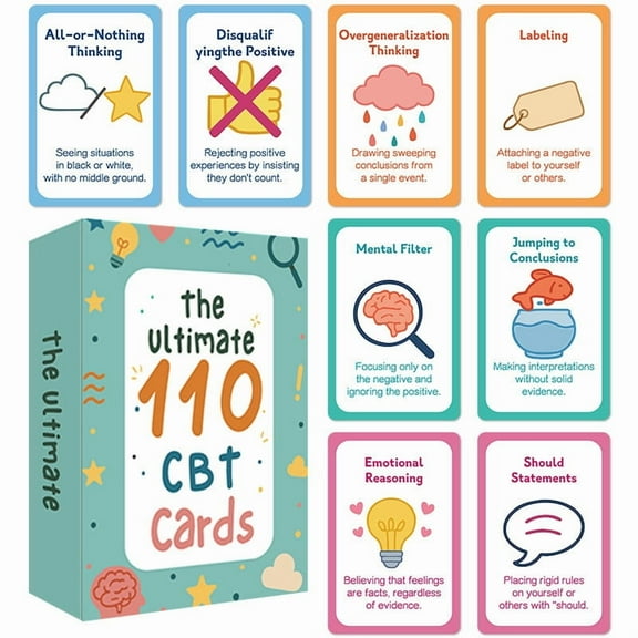 syligr CBT Therapy Cards 110 Pcs - Mental Health Flash Cards for Anxiety & Depression, Psychology Tools for Therapists Counselors, Self Care Conversation Starters, Coping Skills Development Deck