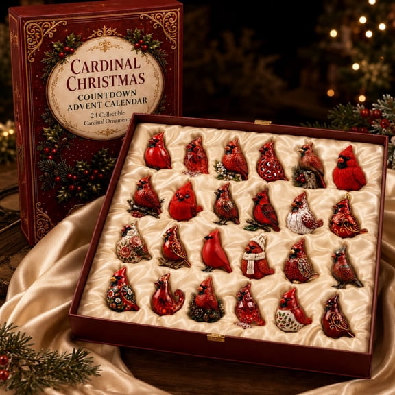 syligr Cardinal Christmas Advent Calendar 2026, 24 Days Countdown with 24 Acrylic Red Bird Ornaments, Hanging Keepsakes for Xmas Tree Mantel, Holiday Decor Gift for Bird Lovers