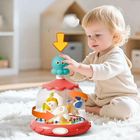 syligr Carousel Activity Toy for Babies, Push and Spin Merry Go Round with Lights Music for Infant Development, Early Learning Toys for Hand Eye Coordination, Sensory Toy Gift for 6 12 18 Month Olds