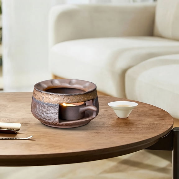 syligr Cedar and Zen Burner Wax Melt Burner with Teapot Tea Warmer Smudge Stick Holder for Aromatherapy Relaxation Meditation Home Decor Natural Wooden Incense Burner Pot Set