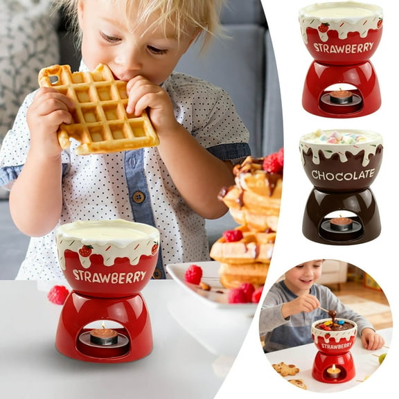 syligr Ceramic Chocolate Fondue Set, Cheese Fondue Pot for Chocolate Melting Candy Making, Dippable Kit for Strawberries Marshmallows, Romantic Dinner Party Supplies for Valentine's Day Anniversary