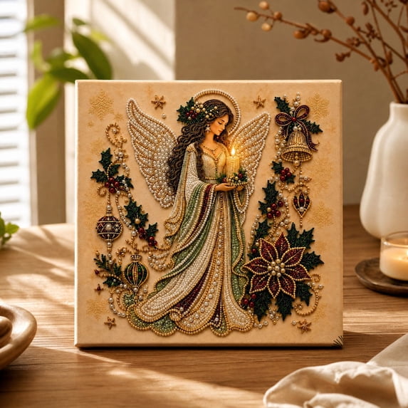 syligr Christmas Angel Pearl Art Kit for Adults, DIY Pearl Painting Set for Wall Mantel Decor, DIY Diamond Art Kit for Home Decoration, Christmas Craft Supplies, Handmade Holiday Party Gift