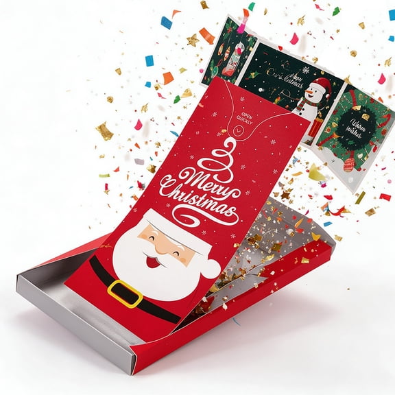syligr Christmas Exploding Confetti Surprise Box for Holiday Gifts, Red Santa Pop Up Greeting Card with Confetti, Birthday Surprise Present for Adults, Christmas Party Exchange
