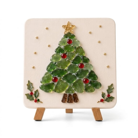 syligr Christmas Sea Glass Tree Art Kit for Adults Beginners, DIY Mosaic Craft Set for Home Decorations, Sea Glass Ornaments for Desk Mantel Decor, Christmas Holiday Party Gift