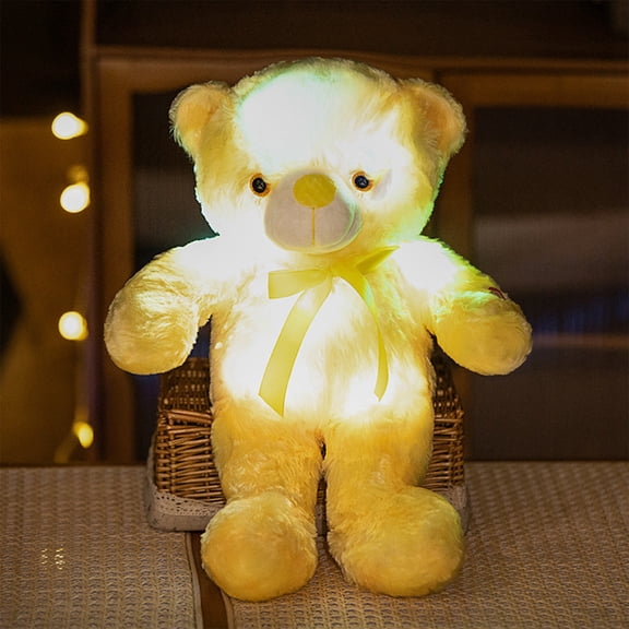 syligr Color Changing Glowing Ribbon Bear Stuffed Animal Toy - 18Inch Plush with Multicolor LED Lights for Boys Girls Holiday Gift Night Light Room Decor and Cuddle Companion, Xmas Birthday Gift