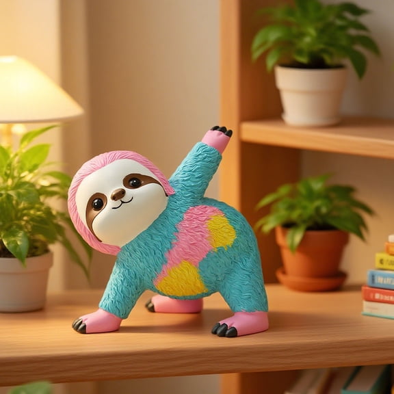 syligr Colorful Sloth Figurine 4Inch with Vibrant Multi-Color Design and Interactive Pose, Dopamine Decor for Desk Shelf Display, Cute Animal Collectible for Teens Room Decor, Unique Gift for Friend