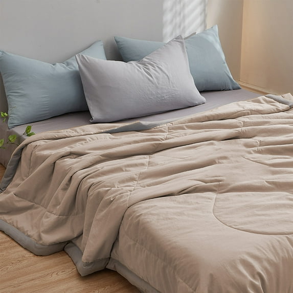 syligr Cotton Reversible Quilt Lightweight Summer Comforter Queen Size Soft Breathable Bedspread Coverlet Washable Quilted Throw Blanket for Bed